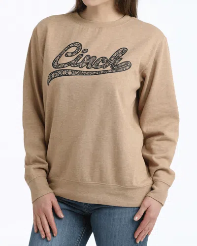 Cinch Logo Pullover Sweatshirt In Heather Brown In Nude