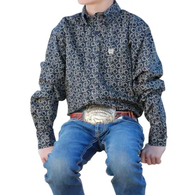 Cinch Kids' Boys Long Sleeve Button Down Western Shirt In Royal In Blue