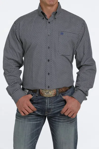 Cinch Long Sleeve Geometric Shirt In Navy