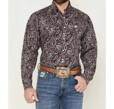 Cinch Long Sleeve Paisley Shirt In Black Multi