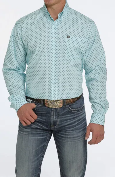 Cinch Long Sleeve Square Print Button Down Shirt In Multi