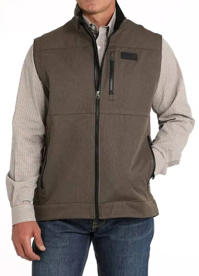 Cinch Men's 3-d Logo Waffle Back Softshell Bonded Vest In Brown