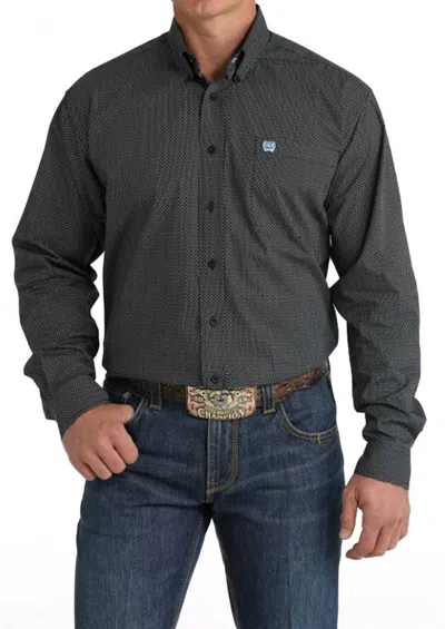 Cinch Men's Allover Print Button Down Long Sleeve Shirt In Black