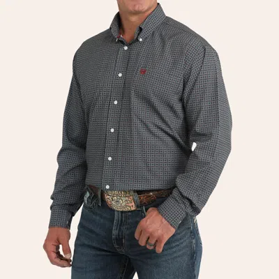 Cinch Men's Arenaflex Blue Geo Print Long Sleeve Shirt