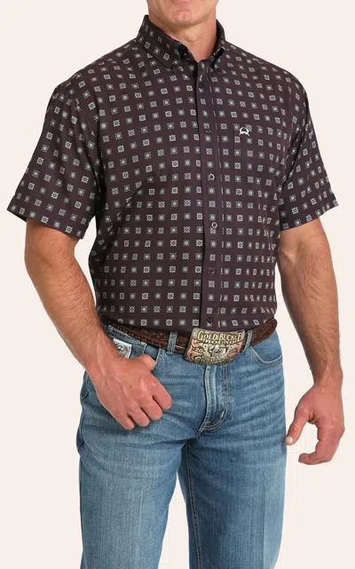 Cinch Men's Arenaflex Purple Geo Print Button Down Shirt In Brown