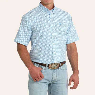 Cinch Men's Arenaflex White & Blue Geo Print Shirt