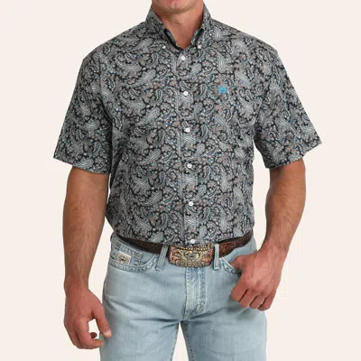 Cinch Men's Black & Blue Paisley Print Shirt In Animal Print