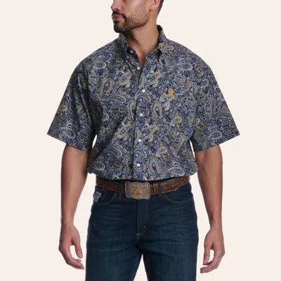 Cinch Men's Blue & Yellow Paisley Print Shirt In Brown