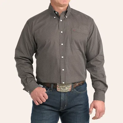 Cinch Men's Brown & White Geo Print Long Sleeve Shirt In Gray