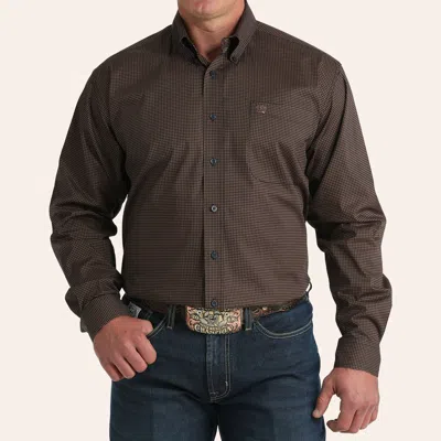 Cinch Men's Brown Houndstooth Print Stretch Long Sleeve Shirt