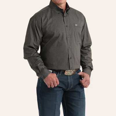Cinch Men's Brown Stretch Long Sleeve Micro Geo Print Shirt In Gray