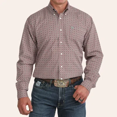 Cinch Men's Burgundy Geo Print Long Sleeve Shirt