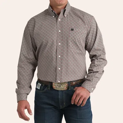Cinch Men's Burgundy Medallion Print Long Sleeve Shirt In Gray