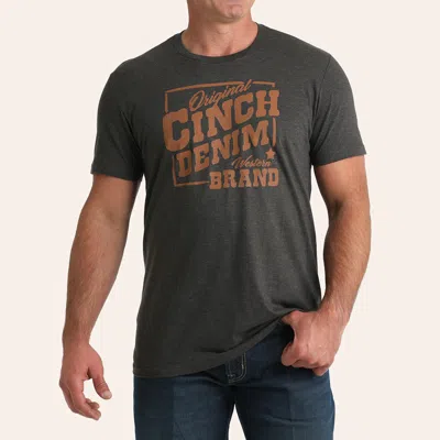 Cinch Men's Charcoal Original Denim Brand Logo Graphic T-shirt In Gray