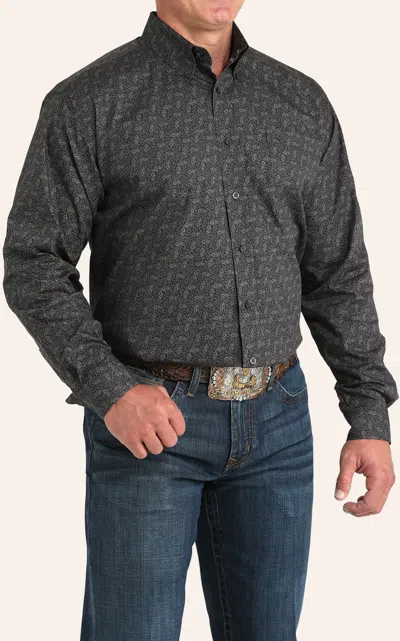 Cinch Men's Charcoal Paisley Print Western Shirt In Black