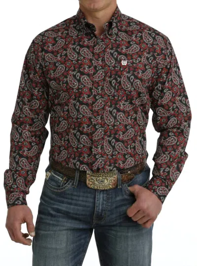 Cinch Men's Classic Paisley Print Shirt In Black/red