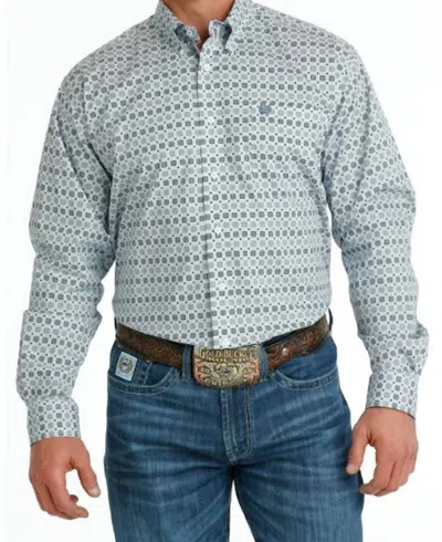 Cinch Men's Classic Print Shirt In White/blue In Multi