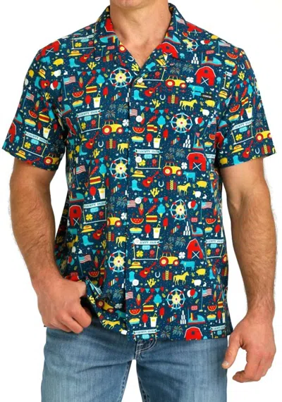 Cinch Men's County Fair Camp Shirt In Navy/multi