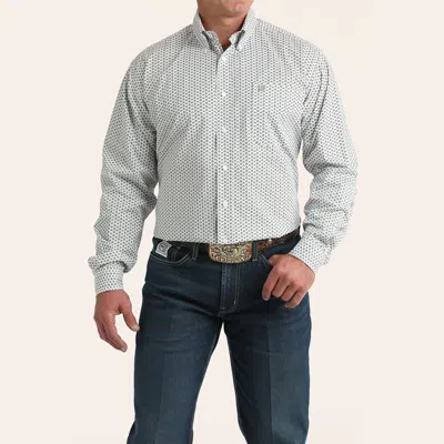 Cinch Men's Cream Blue & Black Stretch Geo Print Long Sleeve Shirt In Gray
