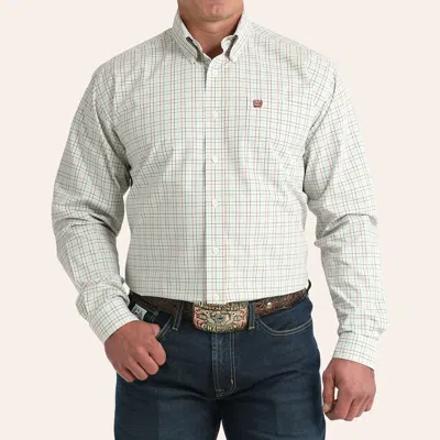 Cinch Men's Cream Plaid Print Long Sleeve Shirt In Pink