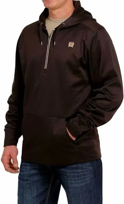 Cinch Men's Flag Pullover 1/2 Zip Hoodie In Brown In Black