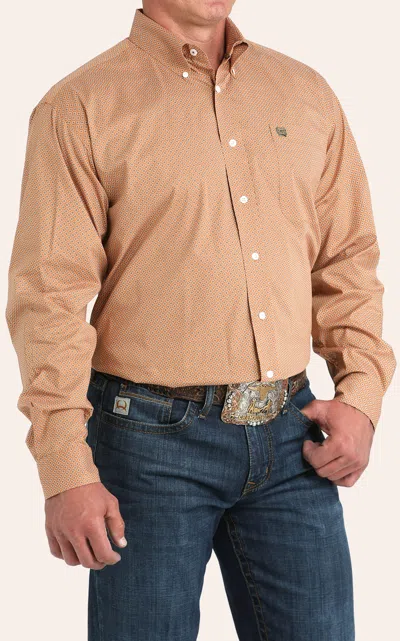 Cinch Men's Gold Geo Print Stretch Button Down Shirt In Brown