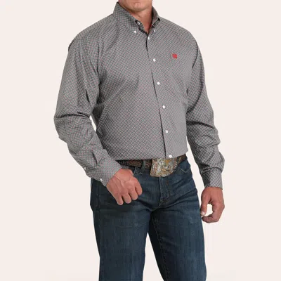 Cinch Men's Gray & Red Geo Print Button Down Shirt