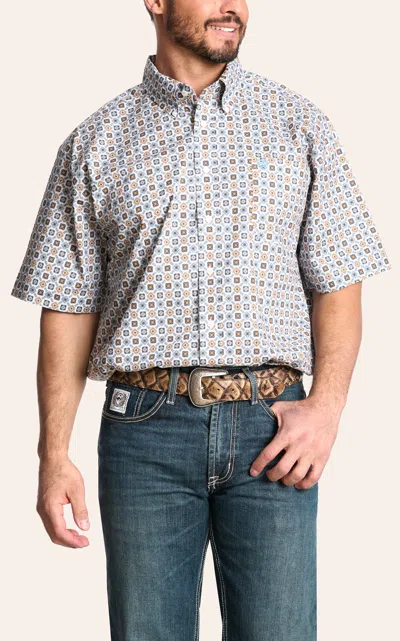 Cinch Men's Gray & Tangerine Geo Print Western Shirt In White