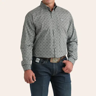 Cinch Men's Gray Medallion Geo Print Long Sleeve Shirt In Blue