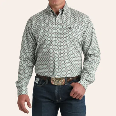 Cinch Men's Green Geo Print Long Sleeve Shirt In Blue