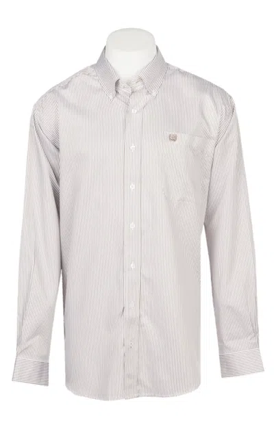 Cinch Men's Khaki & White Tencel™ Striped Print Western Shirt