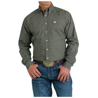 Cinch Men's Long Sleeve Buttondown Shirt In Olive Print