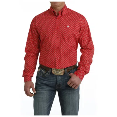 Cinch Men's Long Sleeve Buttondown Shirt In Red Print