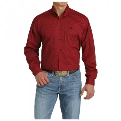 Cinch Men's Long Sleeve Buttondown Shirt In Red Print