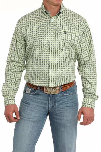 Cinch Men's Long Sleeve Medallion Print Shirt In Lime In Green