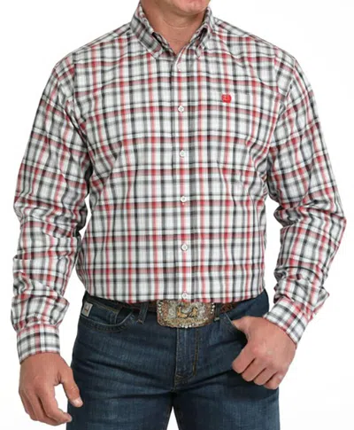 Cinch Men's Long Sleeve Plaid Shirt In Grey/red In Multi