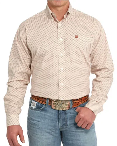 Cinch Men's Long Sleeve Stretch Button Down Shirt In Cream In Multi