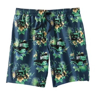 Cinch Men's Mesh Lined Hawaiian Tractor Swim Trunks In Multi In Blue