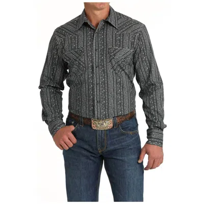 Cinch Men's Modern Fit Long Sleeve Western Snap Shirt In Black & Blue Stripe Print