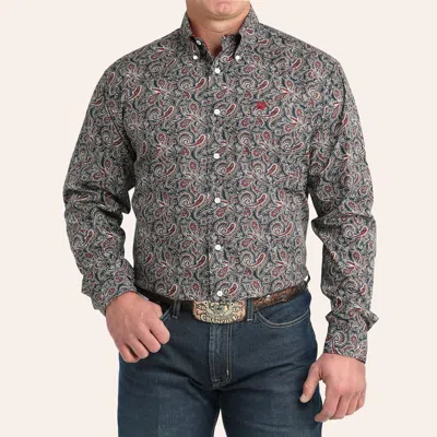 Cinch Men's Navy & Red Paisley Print Long Sleeve Shirt In Blue