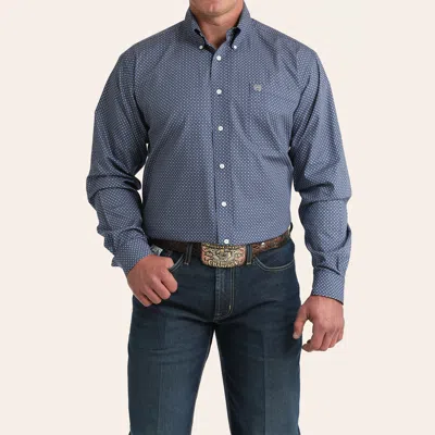 Cinch Men's Navy Micro Medallion Print Long Sleeve Shirt In Blue
