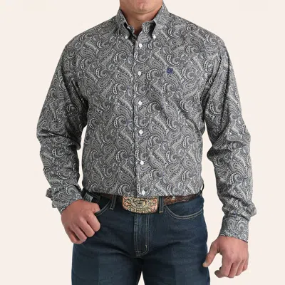 Cinch Men's Navy Paisley Print Long Sleeve Shirt In Gray