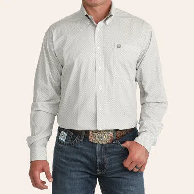Cinch Men's Olive Geo Print Long Sleeve Shirt In Light Olive