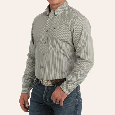 Cinch Men's Olive Stripe Print Modern Fit Long Sleeve Shirt In Dark Olive