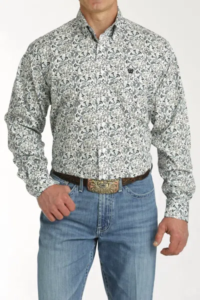 Cinch Men's Paisley Button Down Shirt In White In Gray