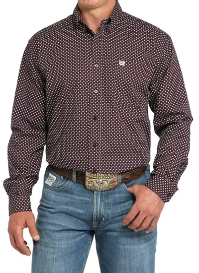 Cinch Men's Print Classic Button Down Shirt In Purple/multi In Brown