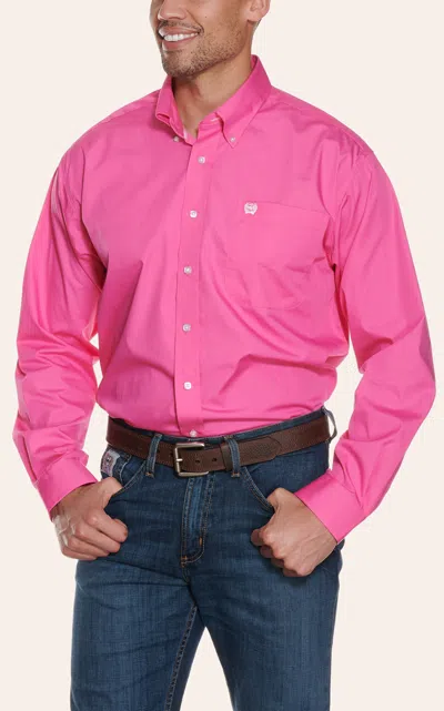 Cinch Men's Solid Pink Long Sleeve Western Shirt