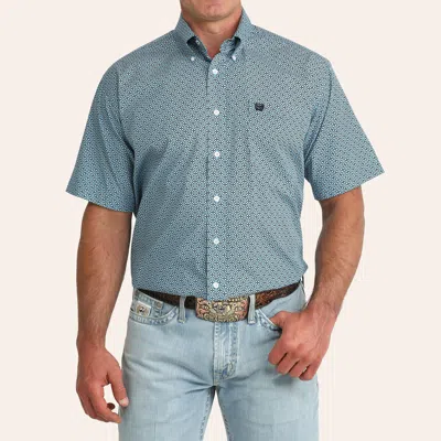 Cinch Men's Teal & Black Geo Print Shirt In Blue