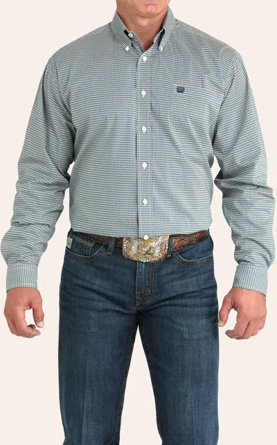 Cinch Men's Teal & White Stretch Geo Print Western Shirt In Green