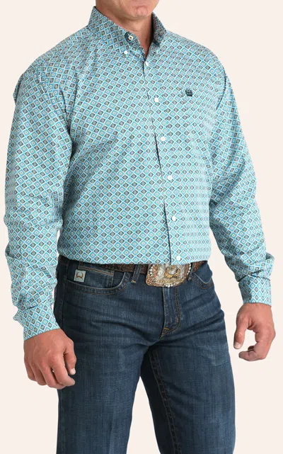 Cinch Men's Teal Diamond Geo Print Long Sleeve Western Shirt In Blue